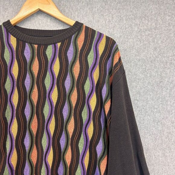 St. Croix Men's XL Colorful Geometric Pattern Sweater 3D Knit Grandpa Crewneck - Picture 2 of 12